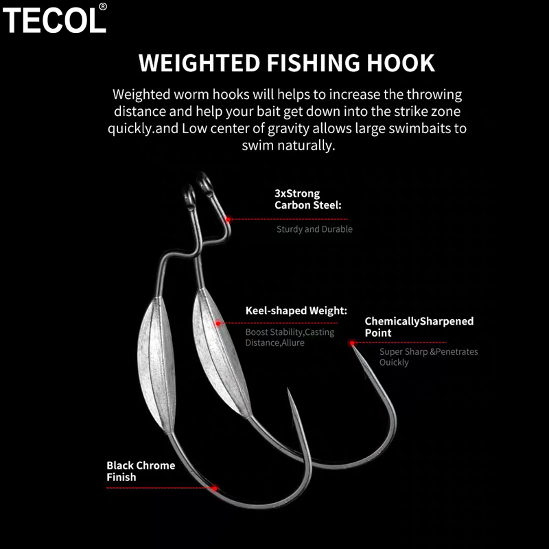 TECOL 3PCS 6/0 8/0 10/0 Anzuel - Fishing Hook Offset reseña y precio