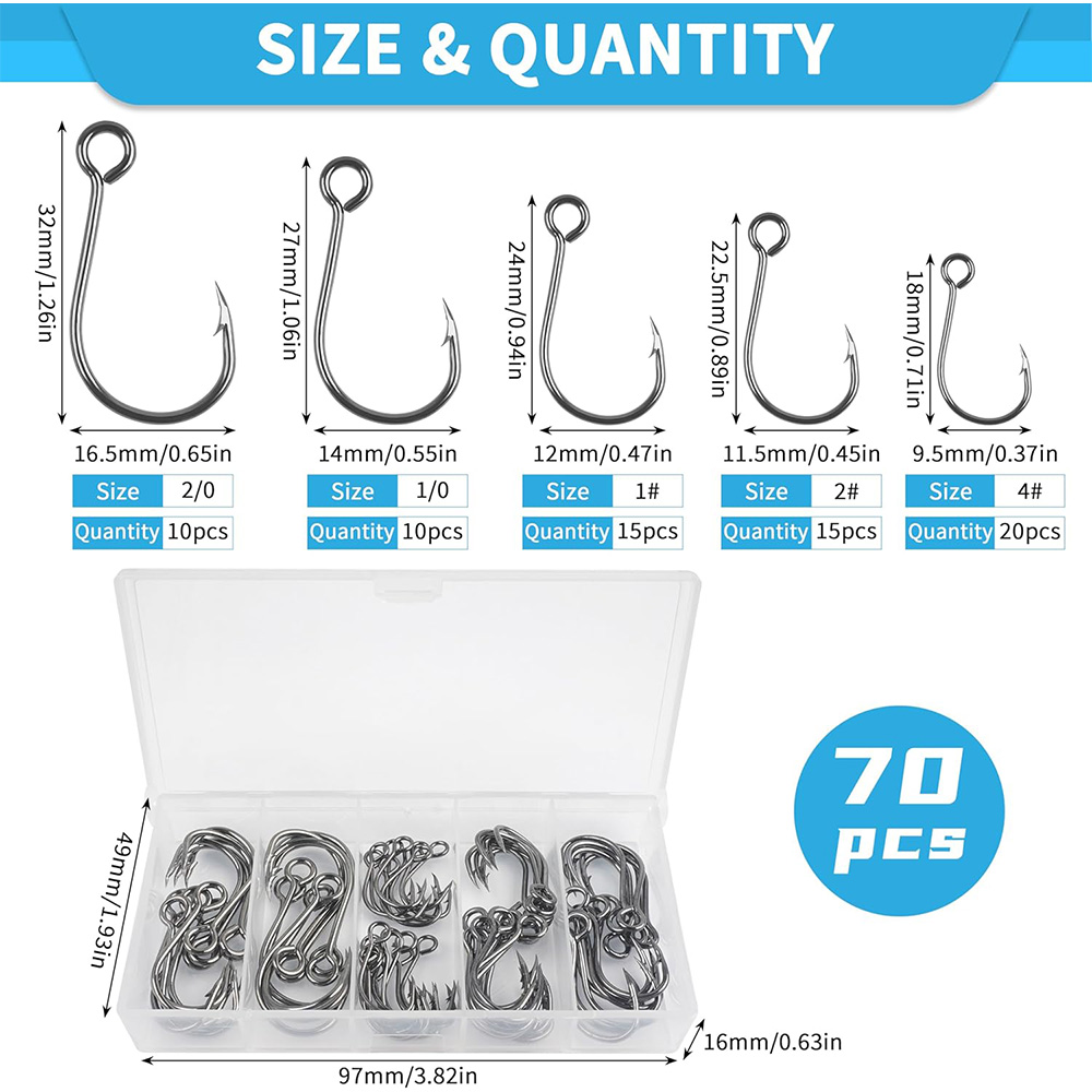 70 Uds. Anzuelos individuales  - Fishing Hook Circle reseña y precio